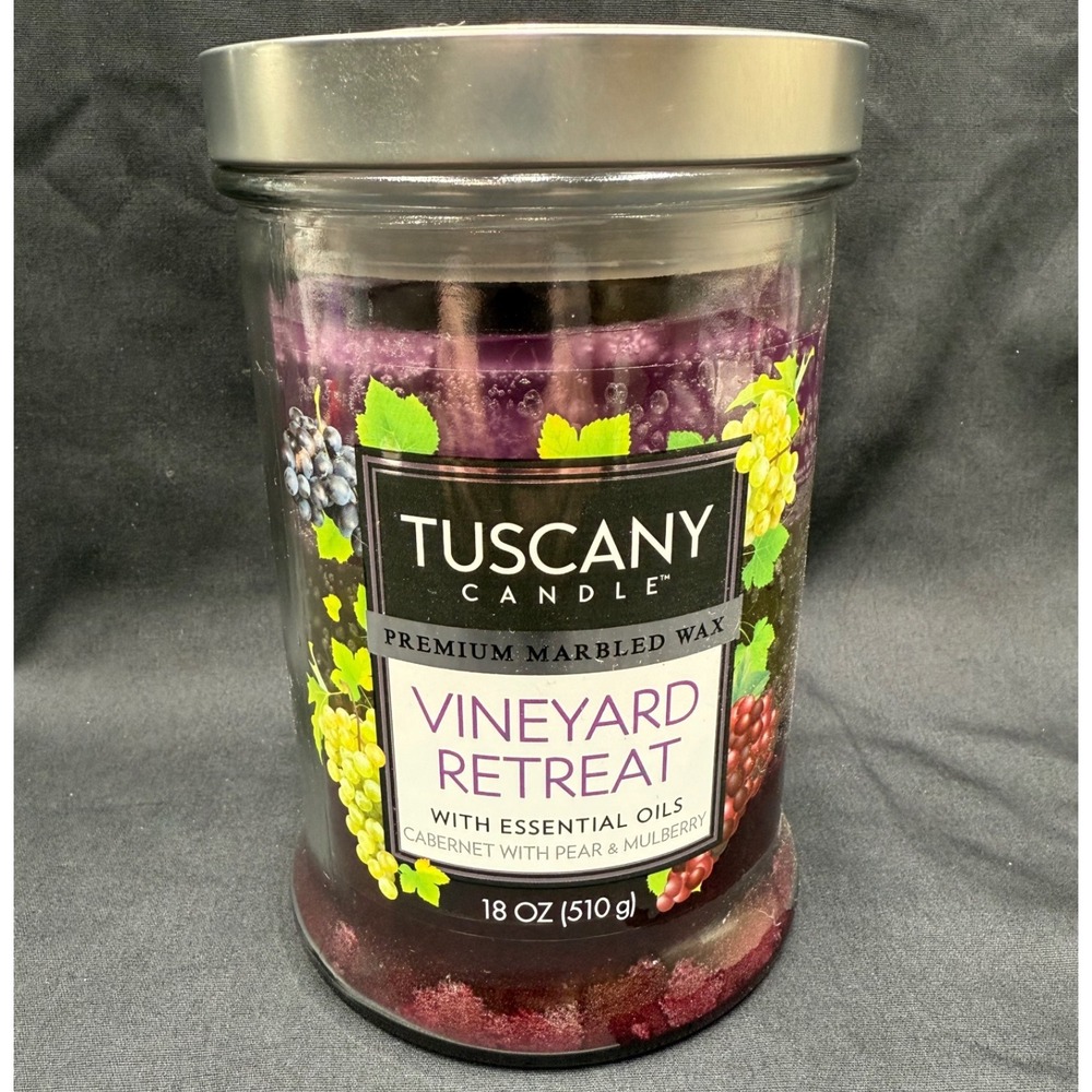 Tuscany Candle Vineyard Retreat 18 oz Marbled Wax Jar Candle Cabernet Pear Berry